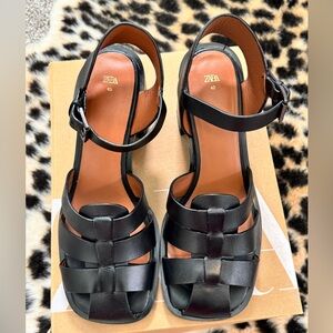 Zara Women's Black Leather Fisherman Wedge Sandals